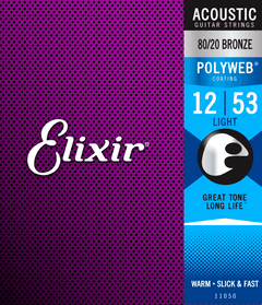 Elixir Polyweb Bronze 80/20 Cuerdas de Guitarra (Light, 12-53)