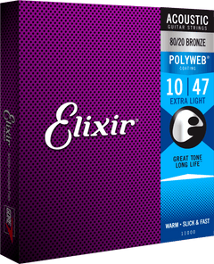Elixir Polyweb Bronze 80/20 Cuerdas de Guitarra (Extra Light, 10-47)
