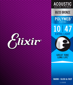 Elixir Polyweb Bronze 80/20 Cuerdas de Guitarra (Extra Light, 10-47)