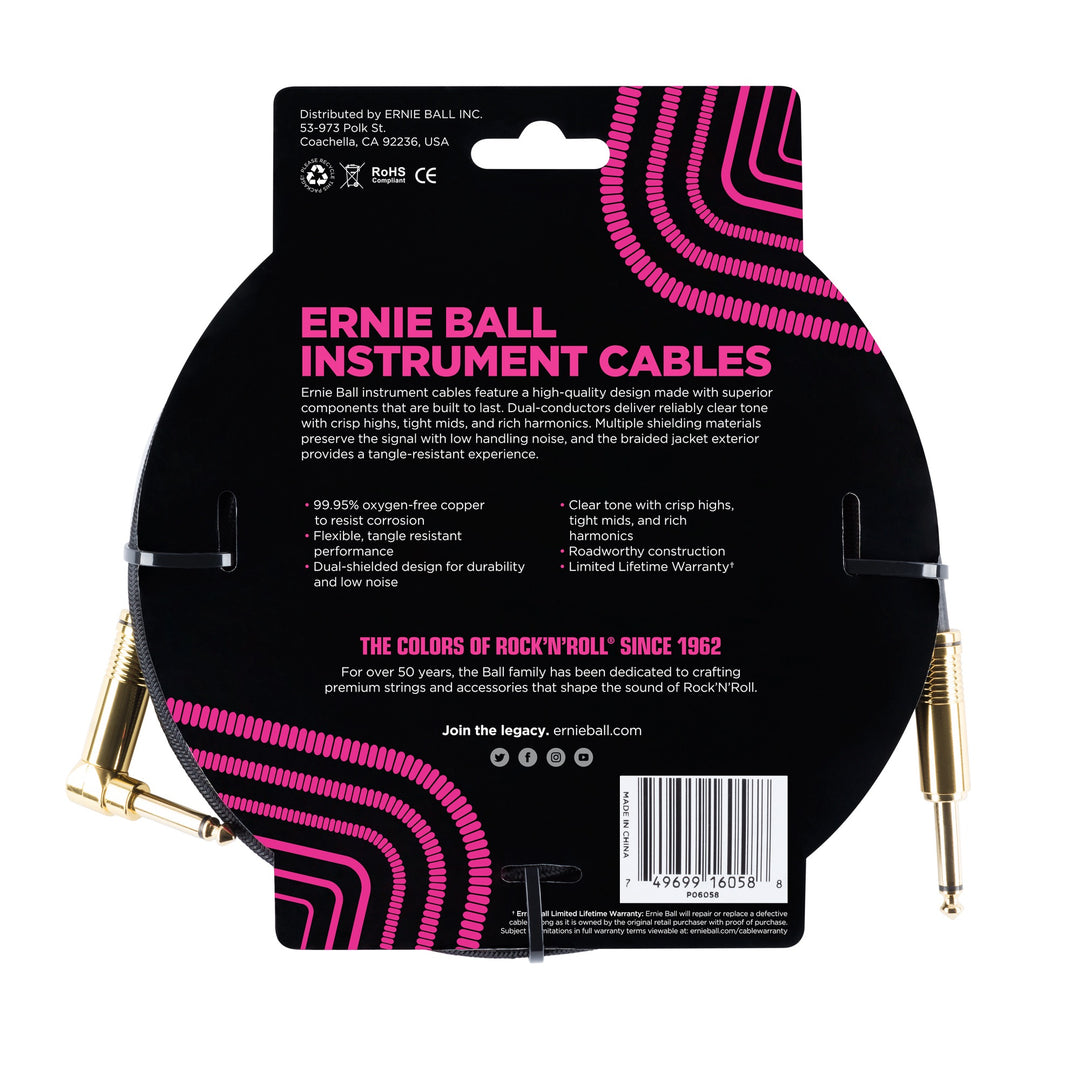 Ernie Ball 6058 Cable de Guitarras (Negro, 7,5m)