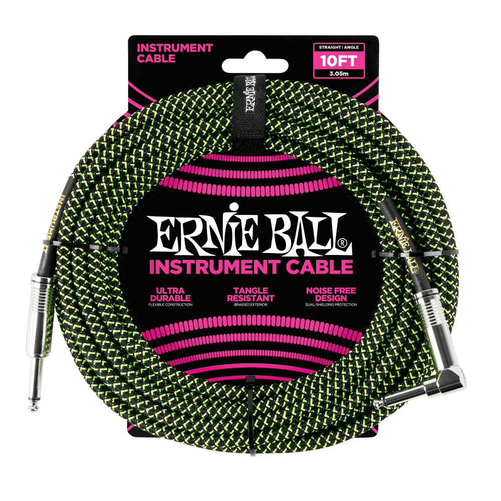 Ernie Ball 6077 Cable de Guitarras (Negro, Verde, 3m)