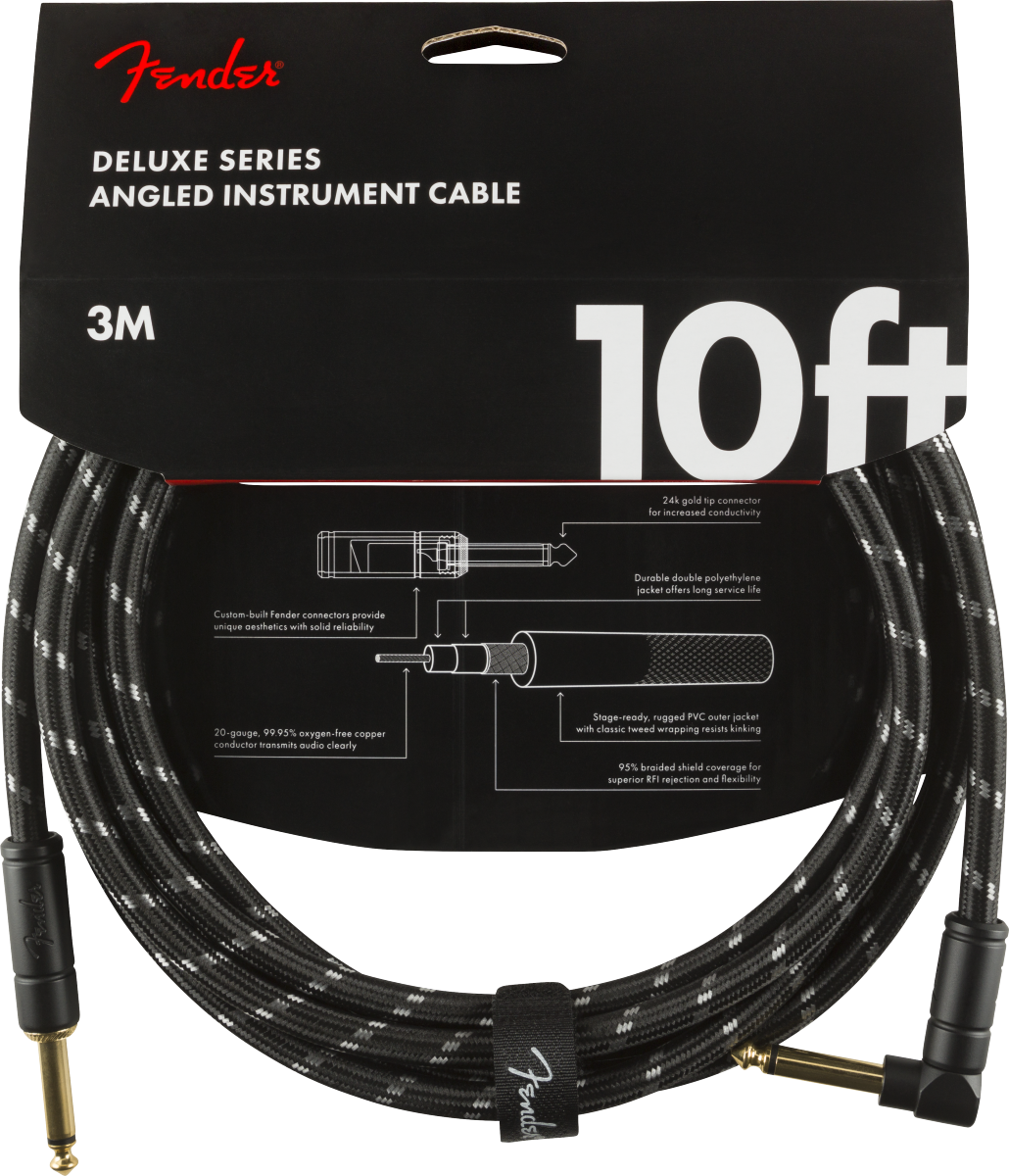 Fender Deluxe Instrument Cable, 3m, angled connector (Black Tweed)