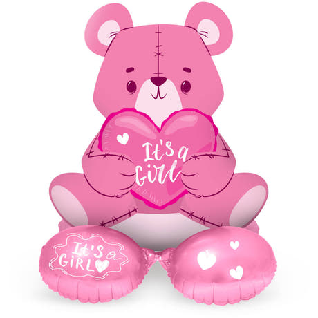 Globo de Foil con Base Oso 'Es una Niña' (Rosa, 61cm)