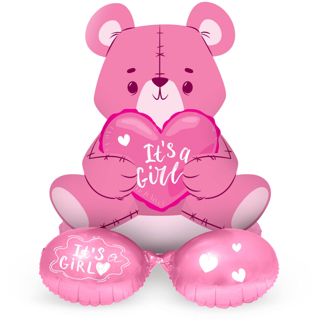 Globo de Foil con Base Oso 'Es una Niña' (Rosa, 61cm)
