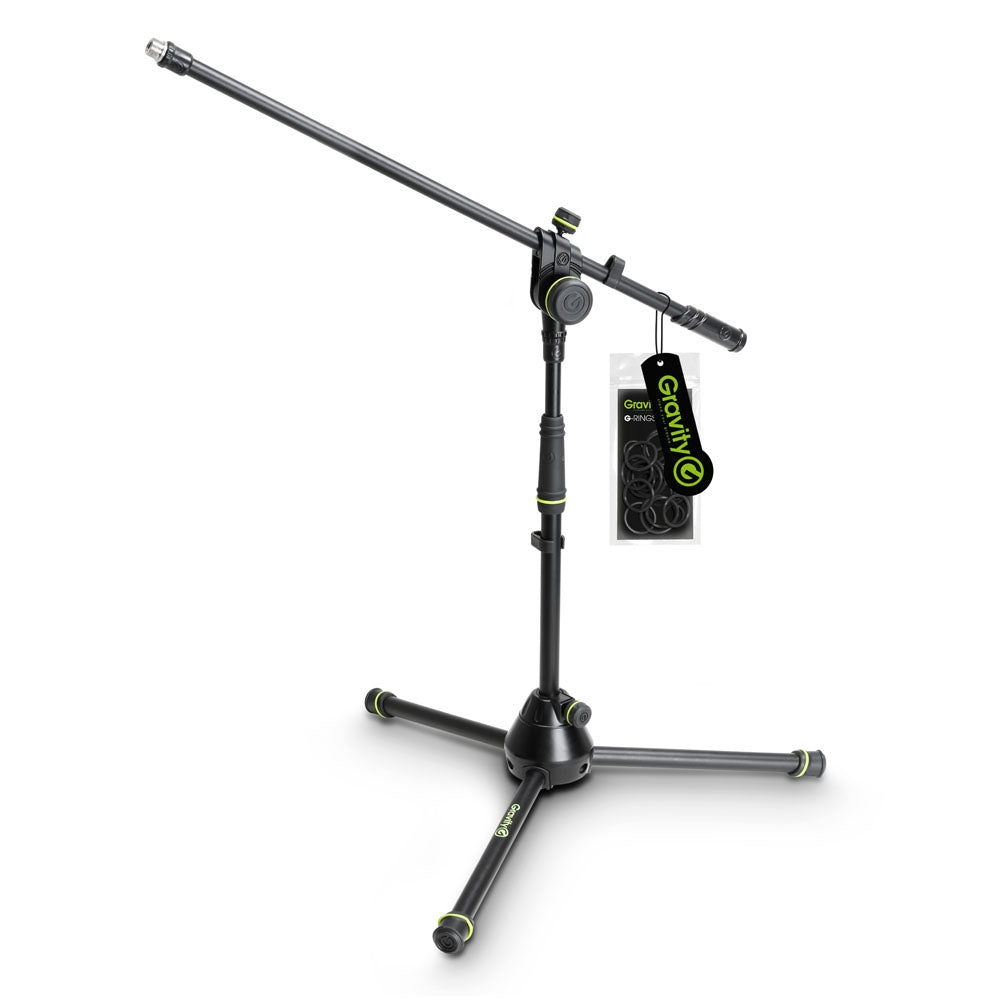 Gravity MS 4221 B - Pie de micrófono corto con trípode plegable y brazo boom ajustable en 2 puntos