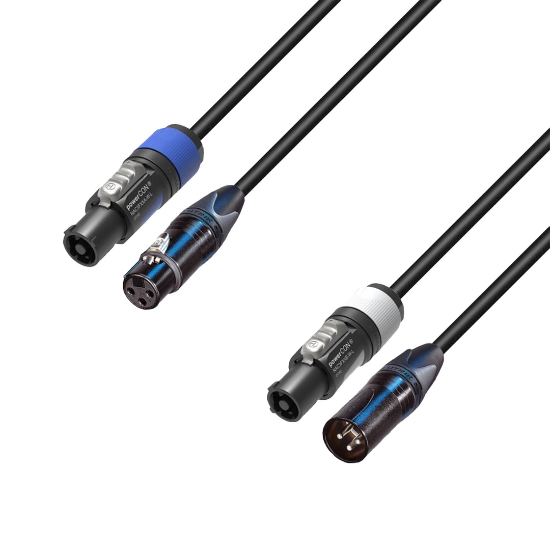 Adam Hall Cables 5 STAR H PCON D 1000 - Cable híbrido | DMX Neutrik® 3 polos XLR x powerCON® | 10 m