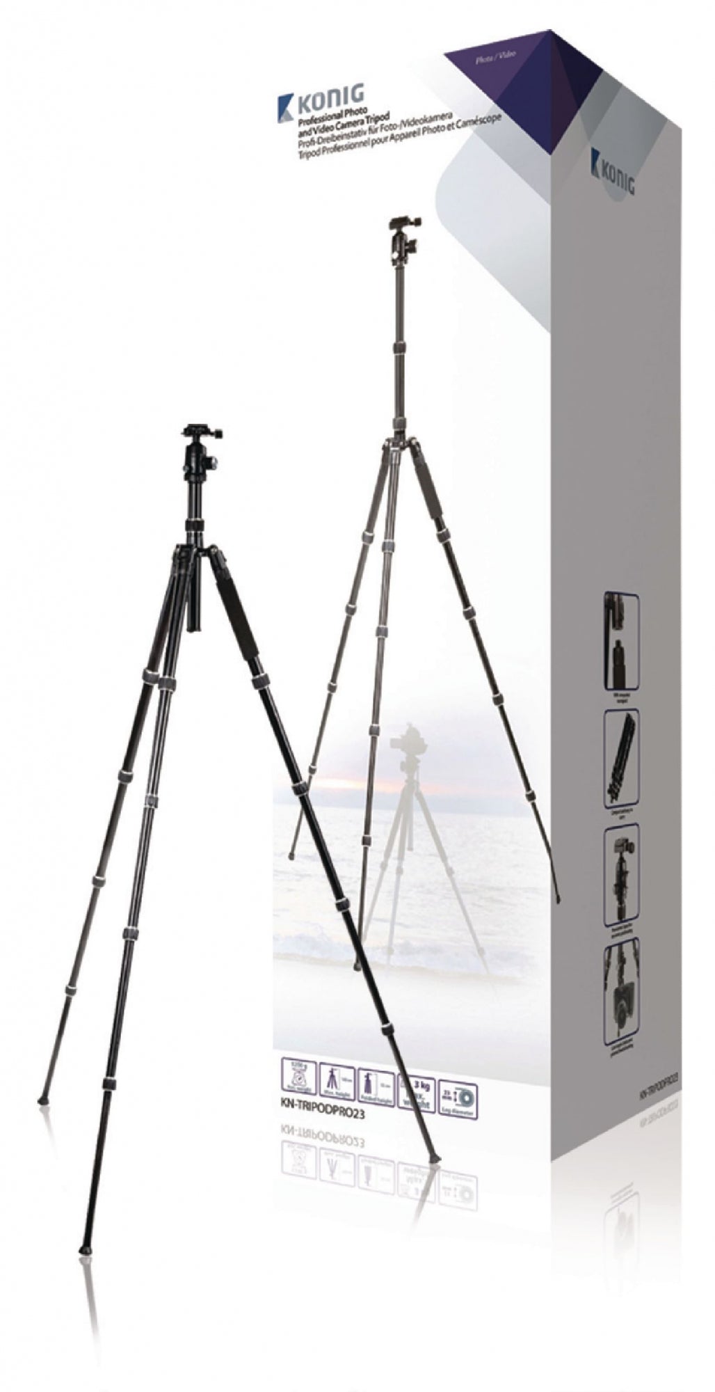 Trípode profesional para cámara/video con cabezal de bola, 145 cm