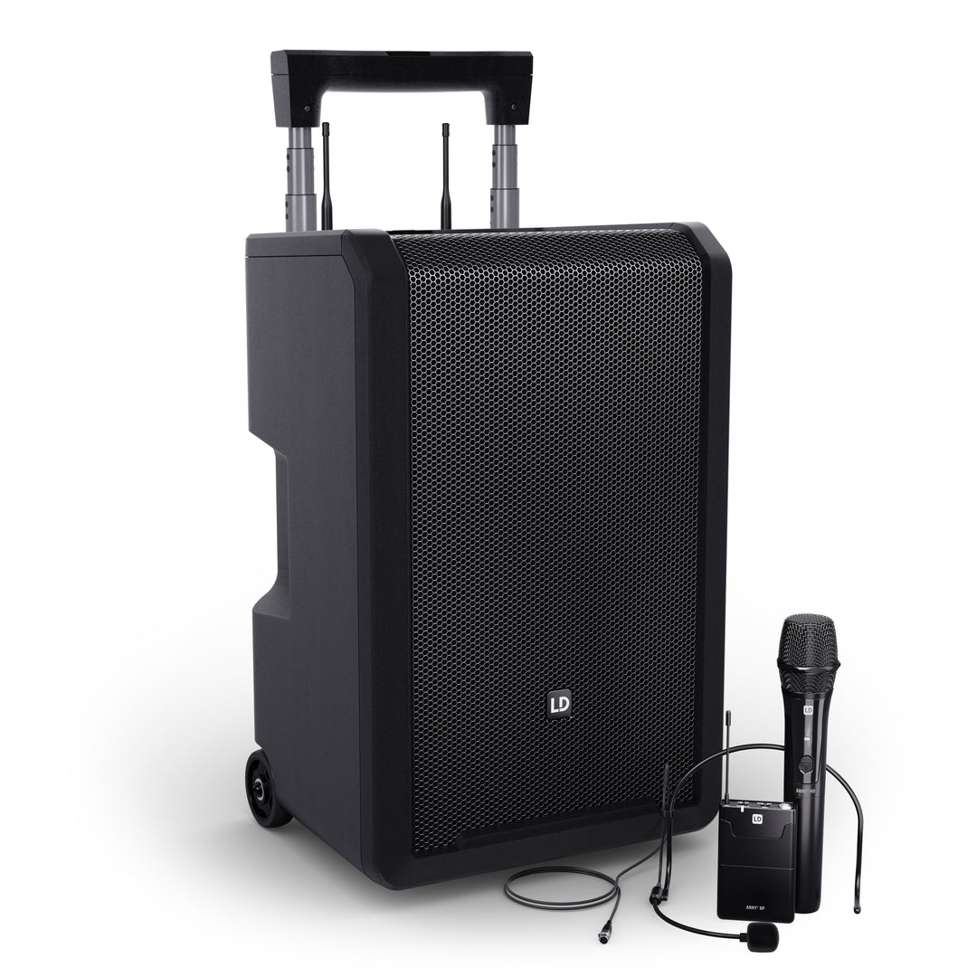 LD Systems ANNY® 10 HBH 2 B5 - 10" sistema PA portátil a batería con Bluetooth® con mixer, 1x micrófono inalámbrico de mano y 1x micrófono de diadema (incl. bodypack)