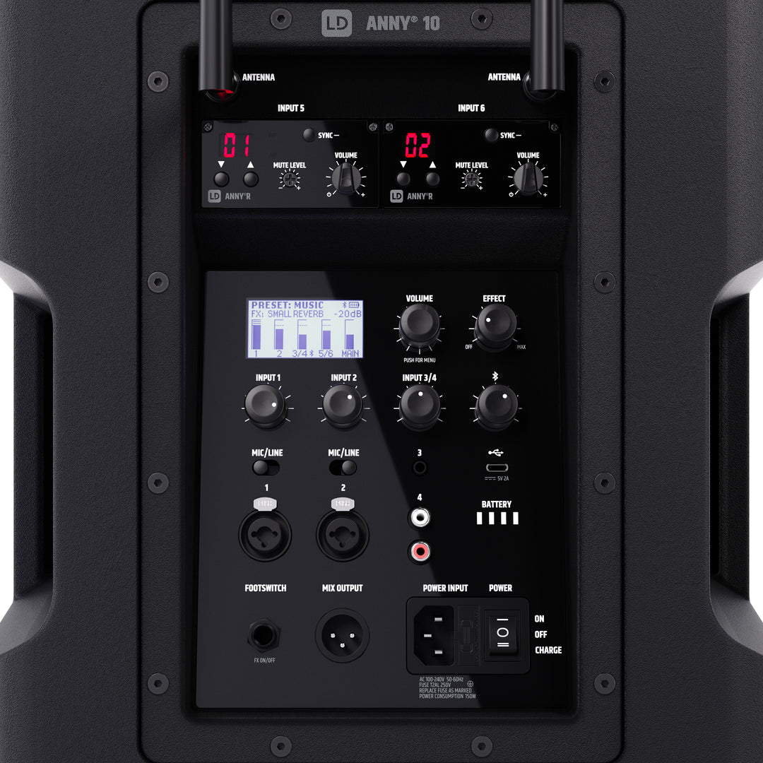 LD Systems ANNY® 10 HHD 2 B5 - Sistema PA Bluetooth® portátil a batería de 10" con mezclador y 2 micrófonos de mano inalámbricos