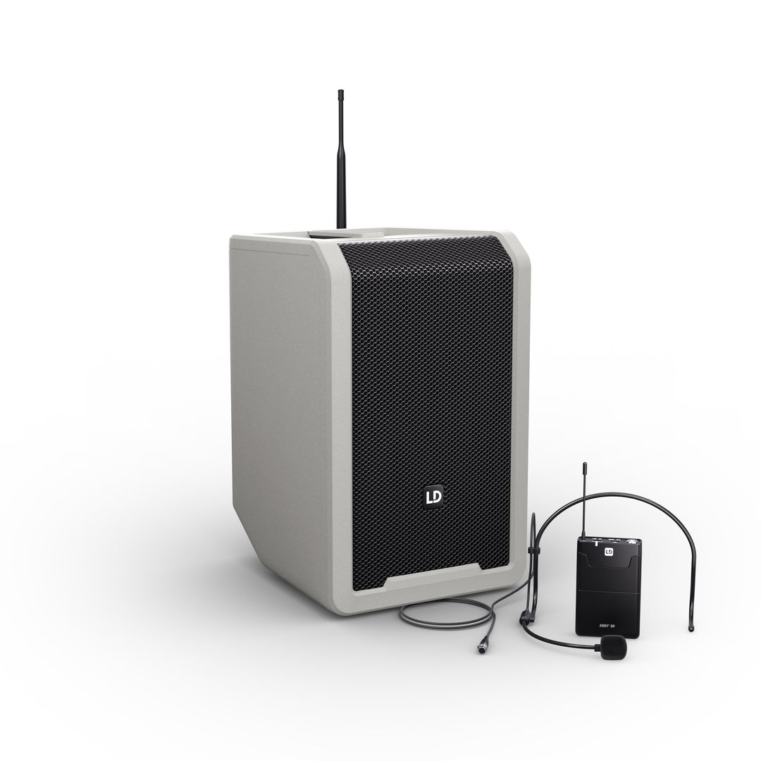LD Systems ANNY® 8 BPH B5 G - Altavoz PA portátil a batería con Bluetooth® y mixer, y 1x micrófono de diadema (incl. bodypack), gris urbano