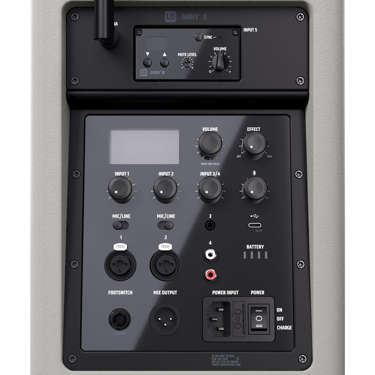 LD Systems ANNY® 8 BPH B5 G - Altavoz PA portátil a batería con Bluetooth® y mixer, y 1x micrófono de diadema (incl. bodypack), gris urbano