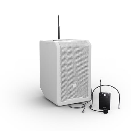 LD Systems ANNY® 8 BPH B6 W - Altavoz PA Bluetooth® portátil a batería con mixer y 1x micrófono de diadema (incl. bodypack), Puro White