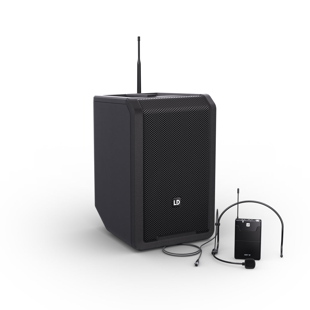 LD Systems ANNY® 8 BPH B6 - Altavoz PA Bluetooth® portátil a batería con mixer y 1x micrófono de diadema (incl. bodypack), Escenario Black