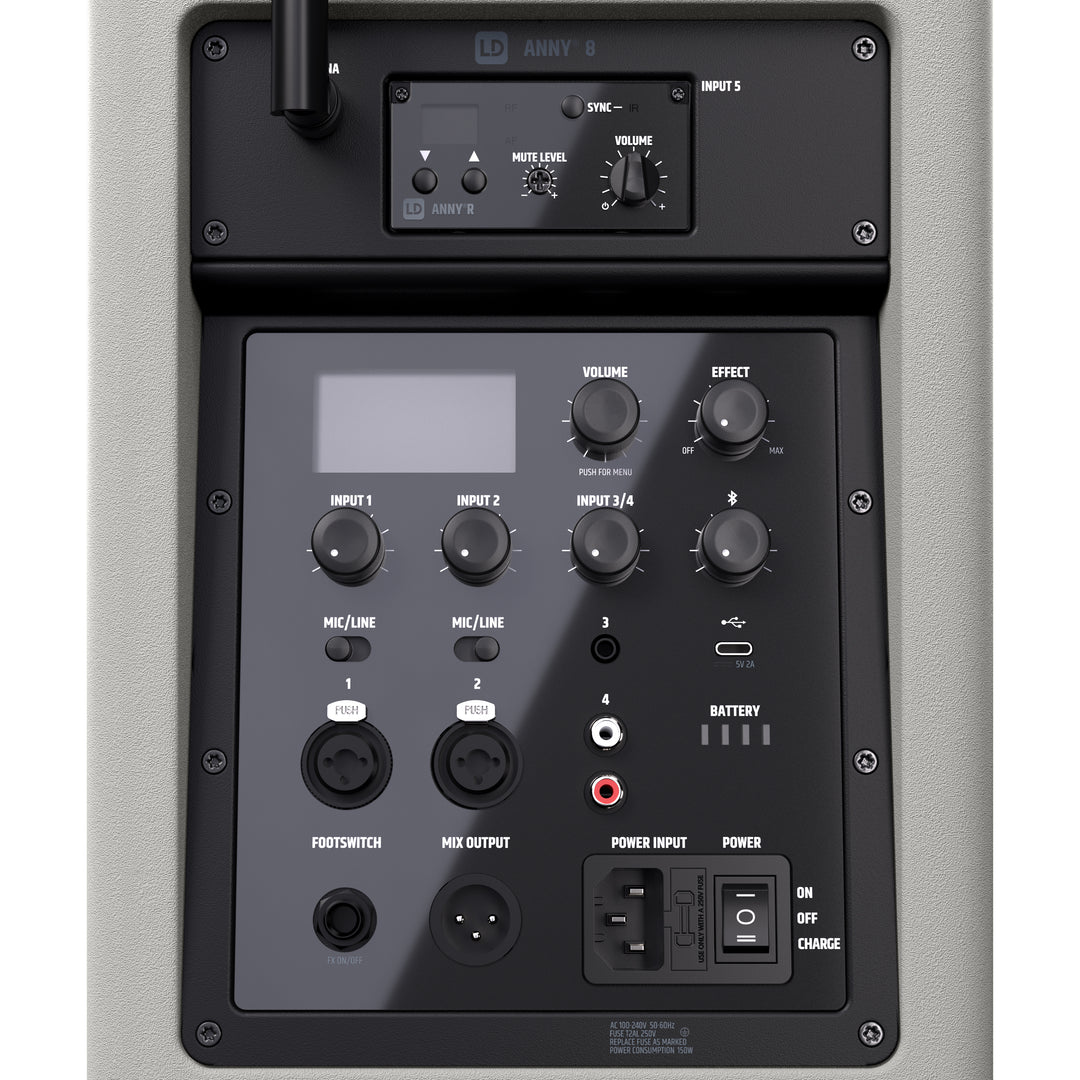 LD Systems ANNY® 8 BPH B8 G - Altavoz PA Bluetooth® portátil a batería con mixer y 1x micrófono de diadema (incl. bodypack), Gris urbano