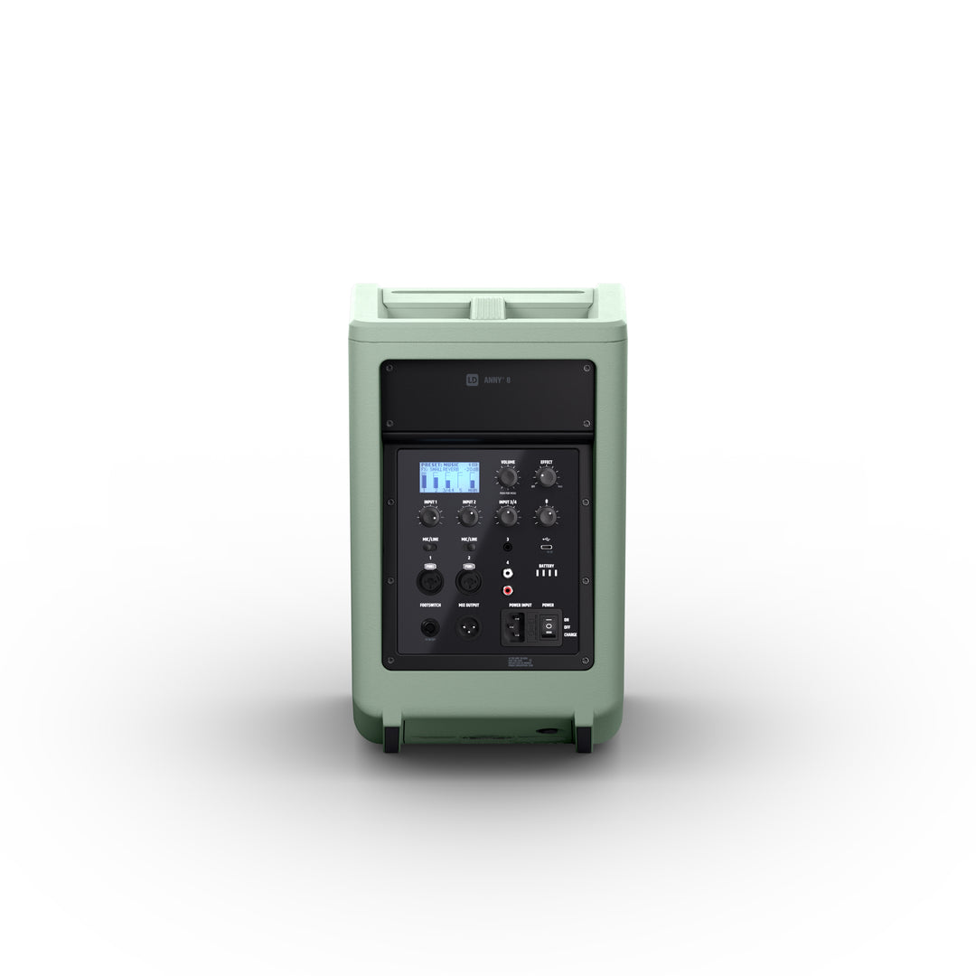 LD Systems ANNY® 8 GN - Altavoz PA Bluetooth® portátil con batería con mixer, Verde Adventure