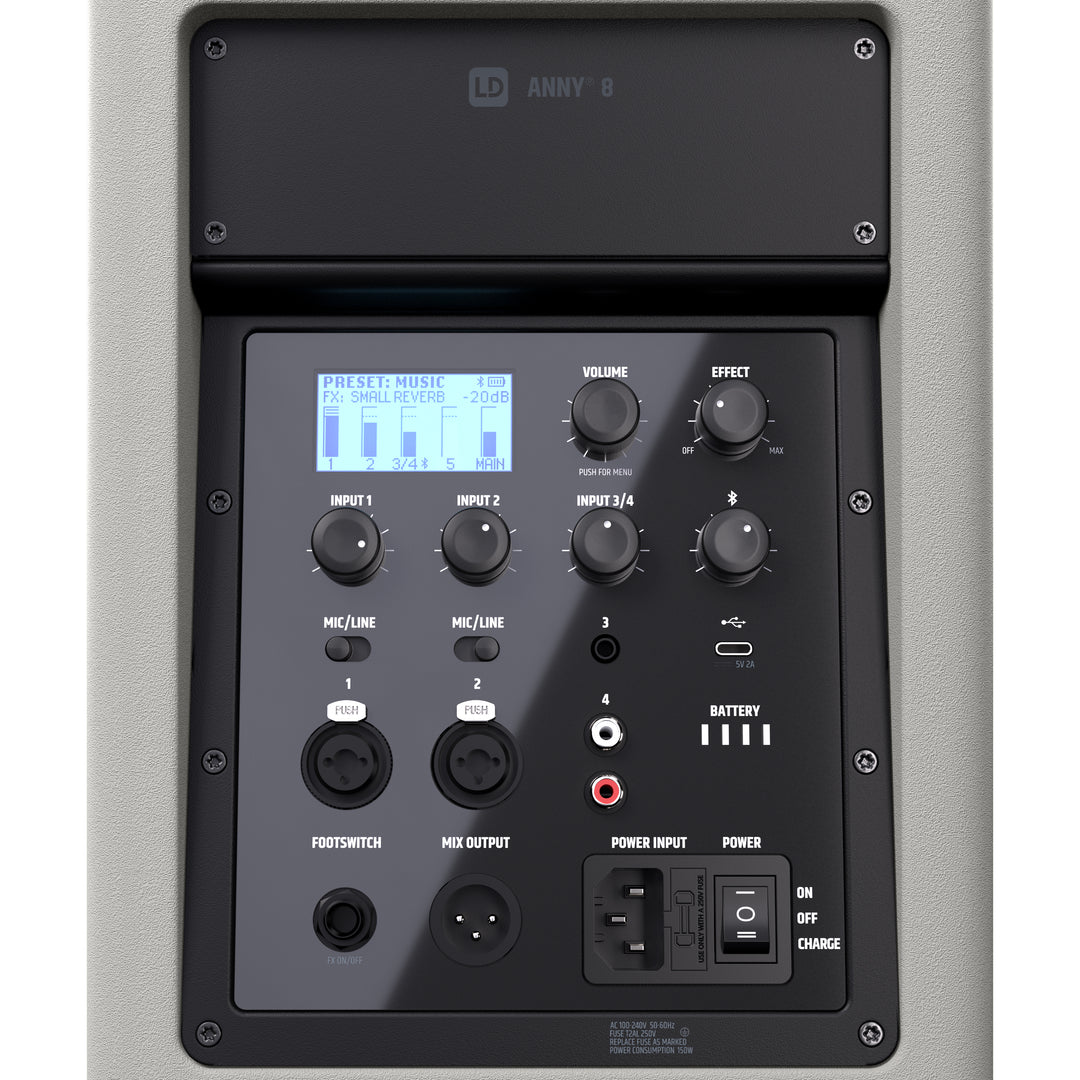 LD Systems ANNY® 8 G - Altavoz PA Bluetooth® portátil con batería con mixer, Gris Urban