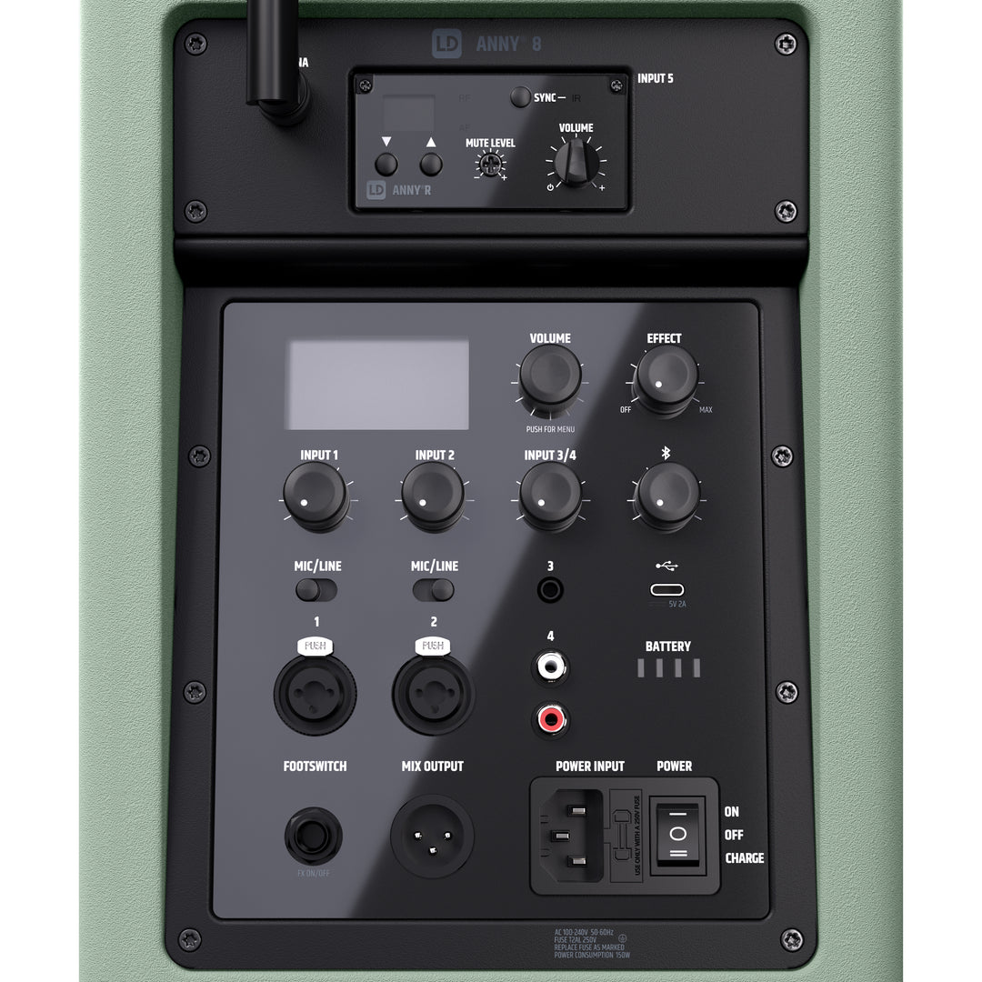 LD Systems ANNY® 8 HHD B5 GN - Altavoz PA portátil a batería con Bluetooth® con mixer y 1x micrófono inalámbrico de mano, verde aventura
