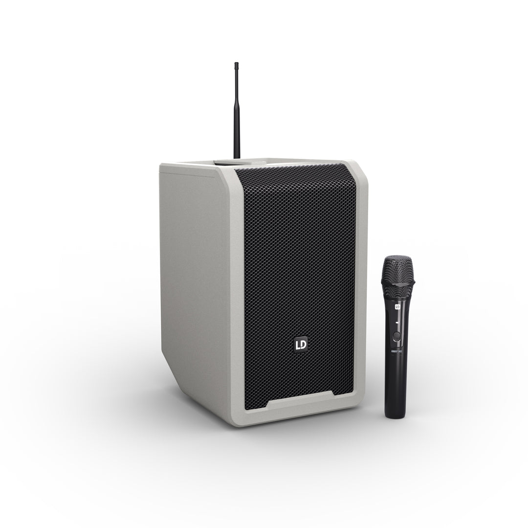 LD Systems ANNY® 8 HHD B5 G - Altavoz PA portátil a batería con Bluetooth® con mixer y 1x micrófono inalámbrico de mano, gris urbano