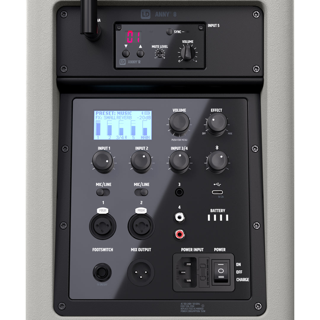 LD Systems ANNY® 8 HHD B5 G - Altavoz PA portátil a batería con Bluetooth® con mixer y 1x micrófono inalámbrico de mano, gris urbano