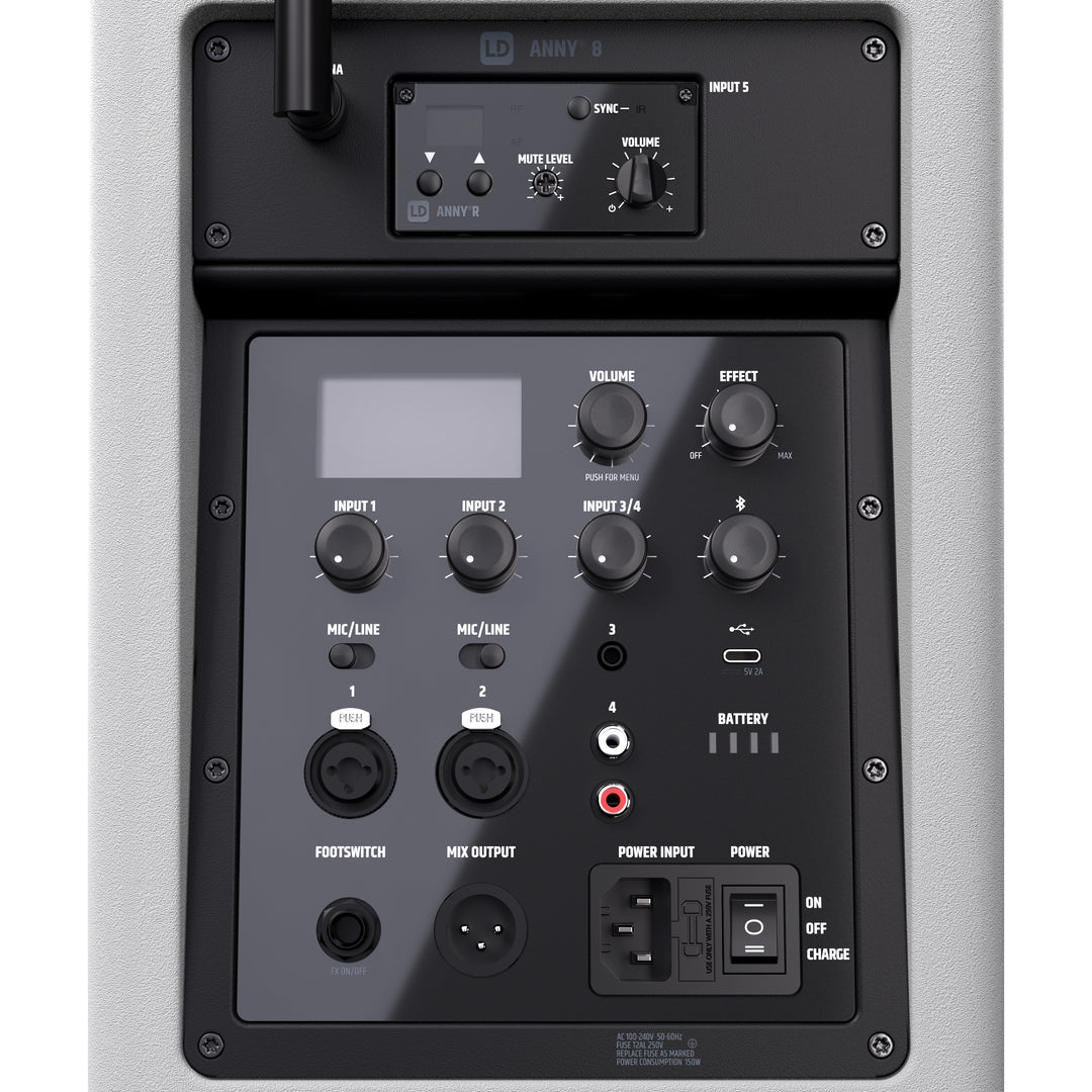 LD Systems ANNY® 8 HHD B5 W - Altavoz PA portátil a batería con Bluetooth® con mixer y 1x micrófono inalámbrico de mano, blanco puro