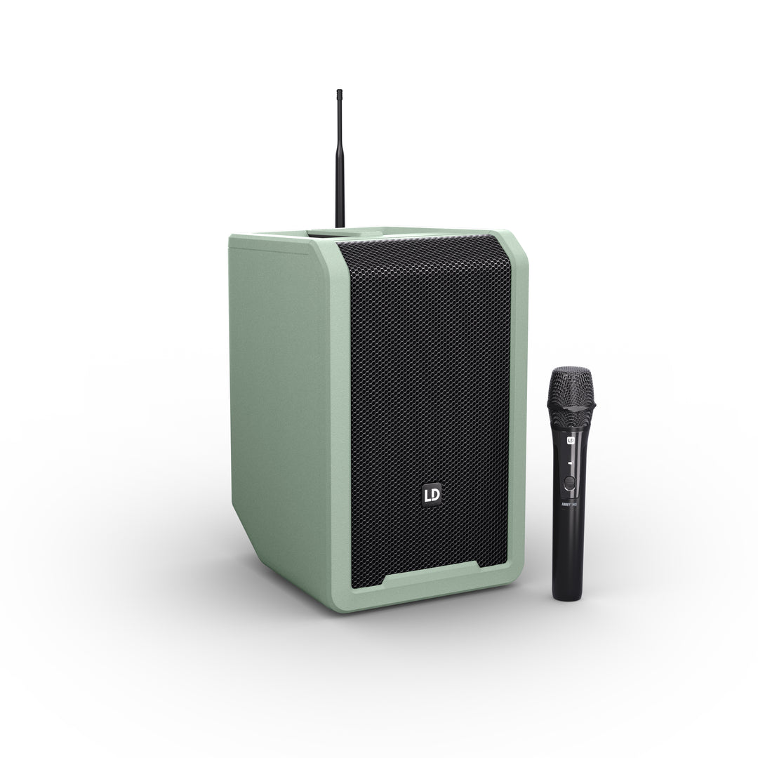 LD Systems ANNY® 8 HHD B6 GN - Altavoz PA portátil a batería con Bluetooth® con mixer y 1x micrófono inalámbrico de mano, verde aventura