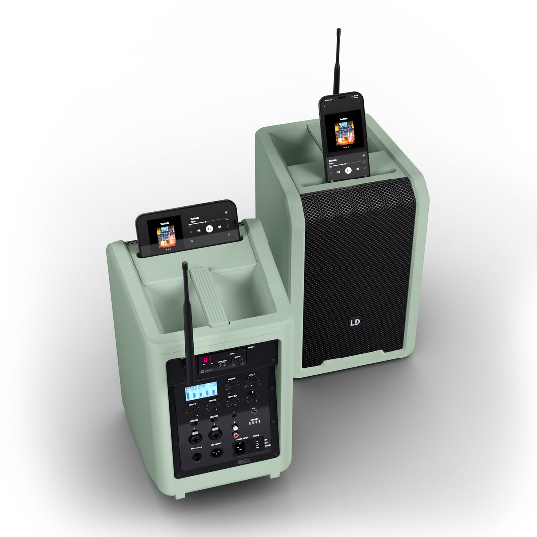 LD Systems ANNY® 8 HHD B6 GN - Altavoz PA portátil a batería con Bluetooth® con mixer y 1x micrófono inalámbrico de mano, verde aventura