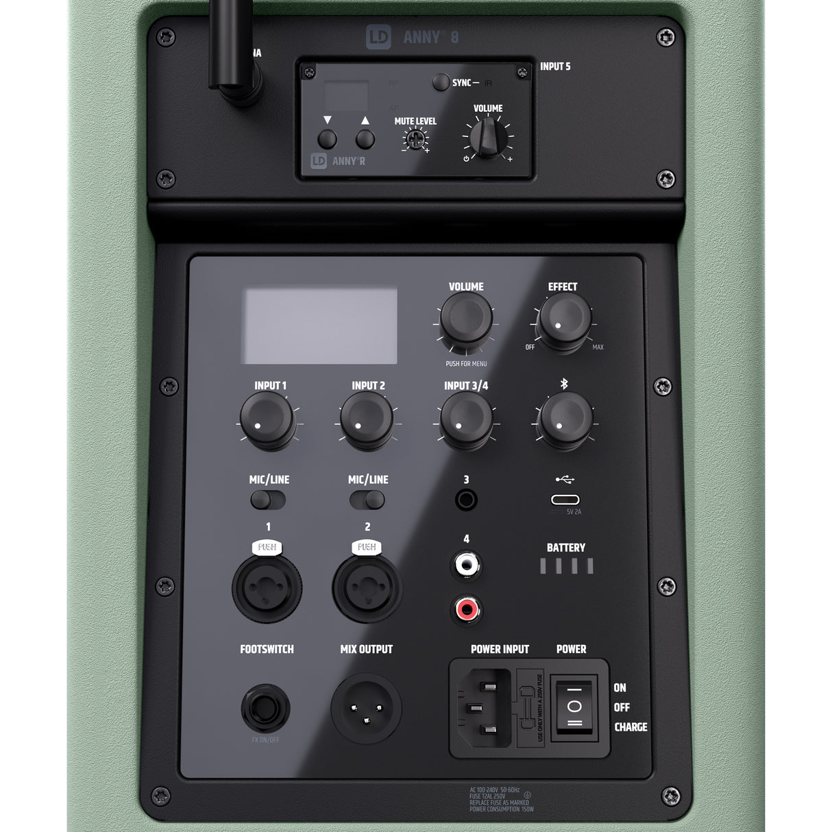 LD Systems ANNY® 8 HHD B6 GN - Altavoz PA portátil a batería con Bluetooth® con mixer y 1x micrófono inalámbrico de mano, verde aventura