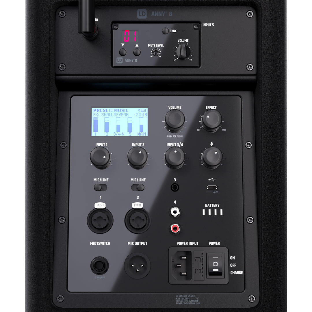 LD Systems ANNY® 8 HHD B8 - Altavoz PA portátil a batería con Bluetooth® con mixer y 1 x micrófono inalámbrico de mano, Black de escenario