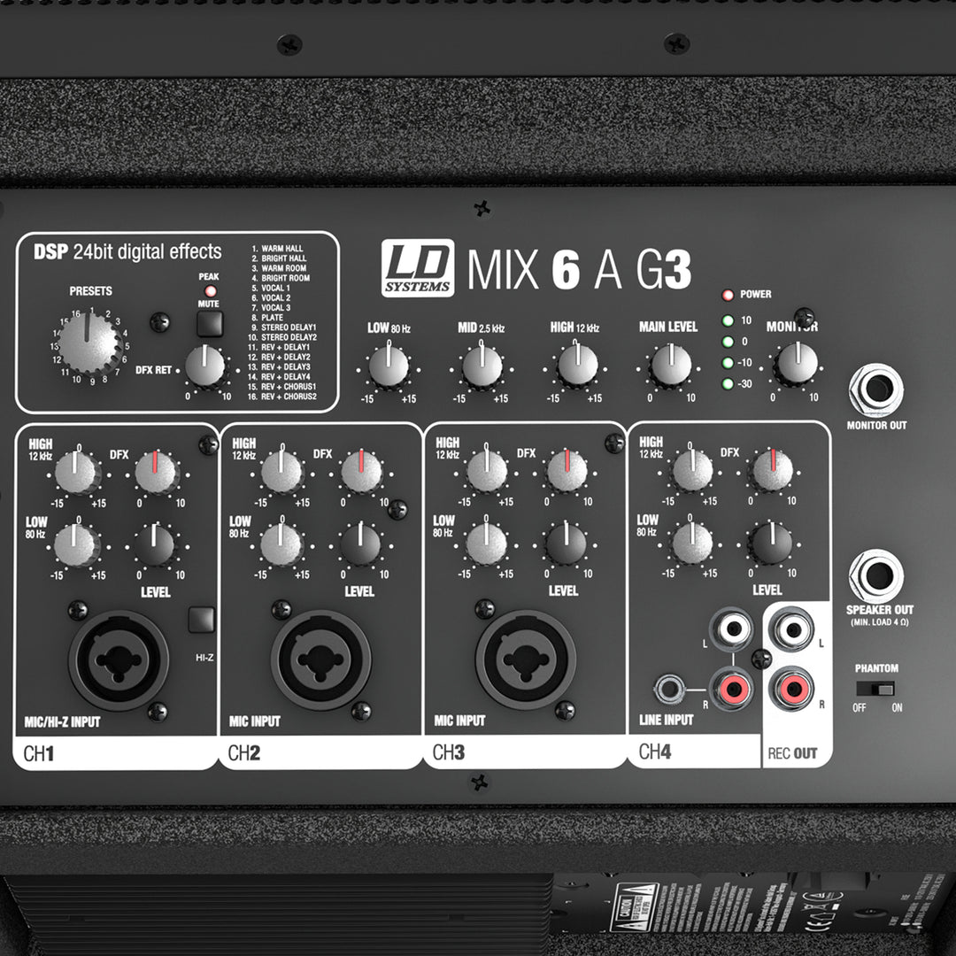 LD Systems MIX 6 A G3 - Altavoz activo de 2 vías con mixer integrado de 4 canales