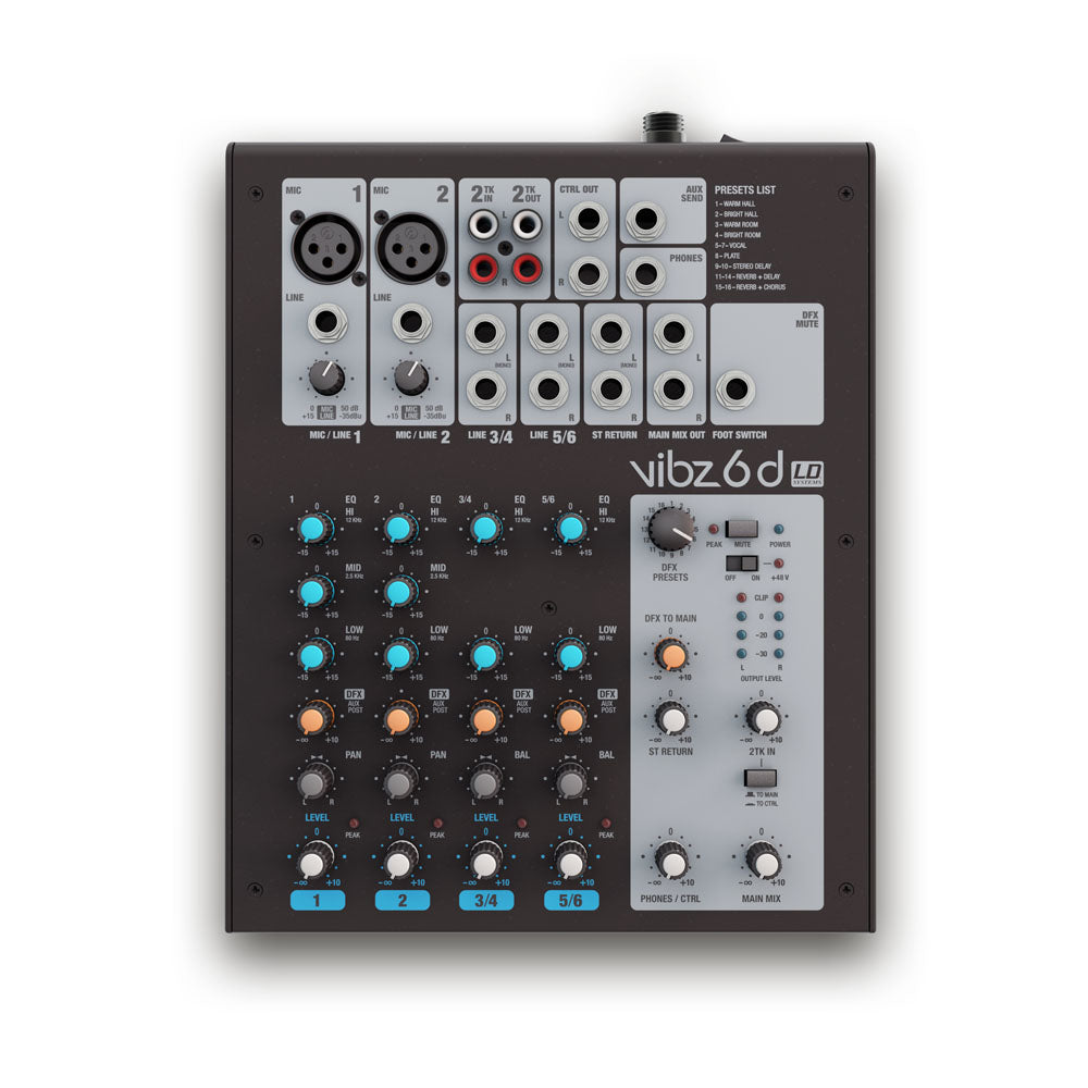 LD Systems VIBZ 6 D - Consola de mezcla de 6 canales con DFX