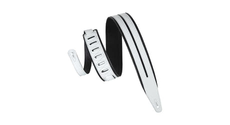Correa para guitarras Levys MG317DRS de 2 1/2", negra con franjas de carreras blancas