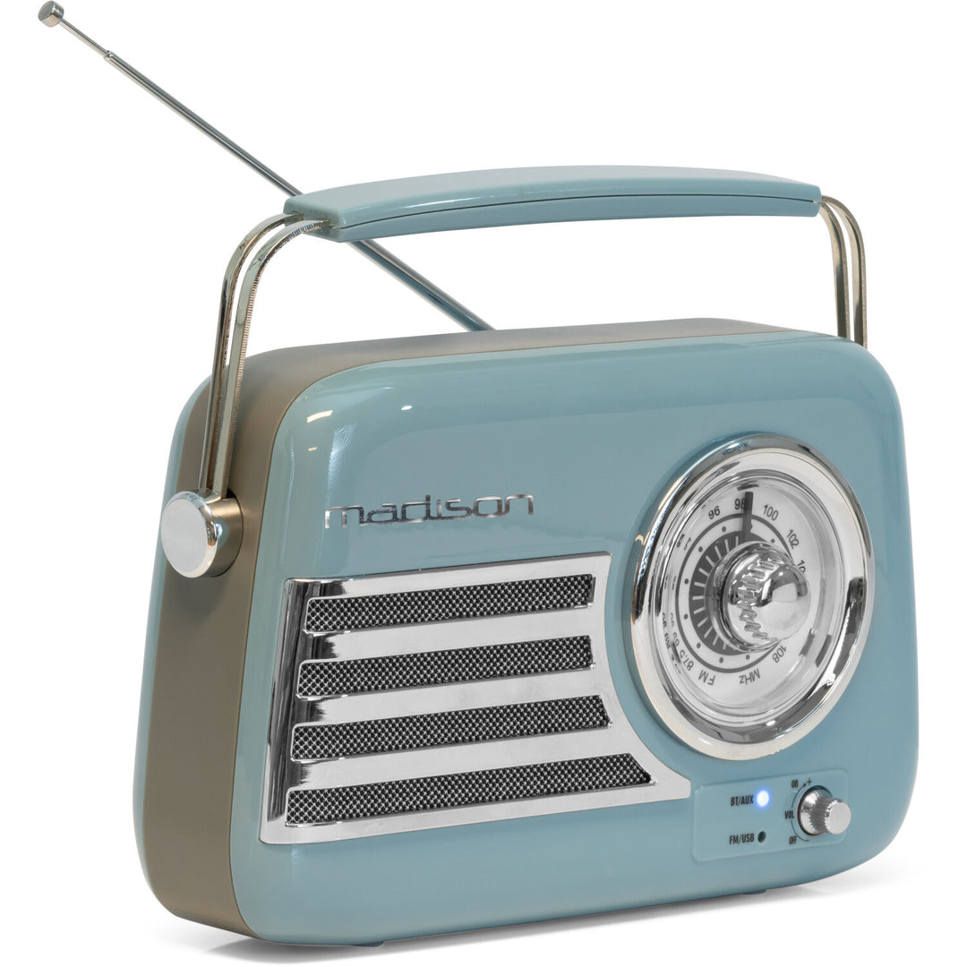 Madison Retro Radio con Bluetooth y FM (Azul)