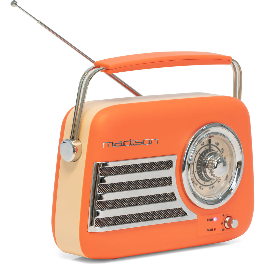 Madison Retro Radio con Bluetooth y FM (Naranja Mate)