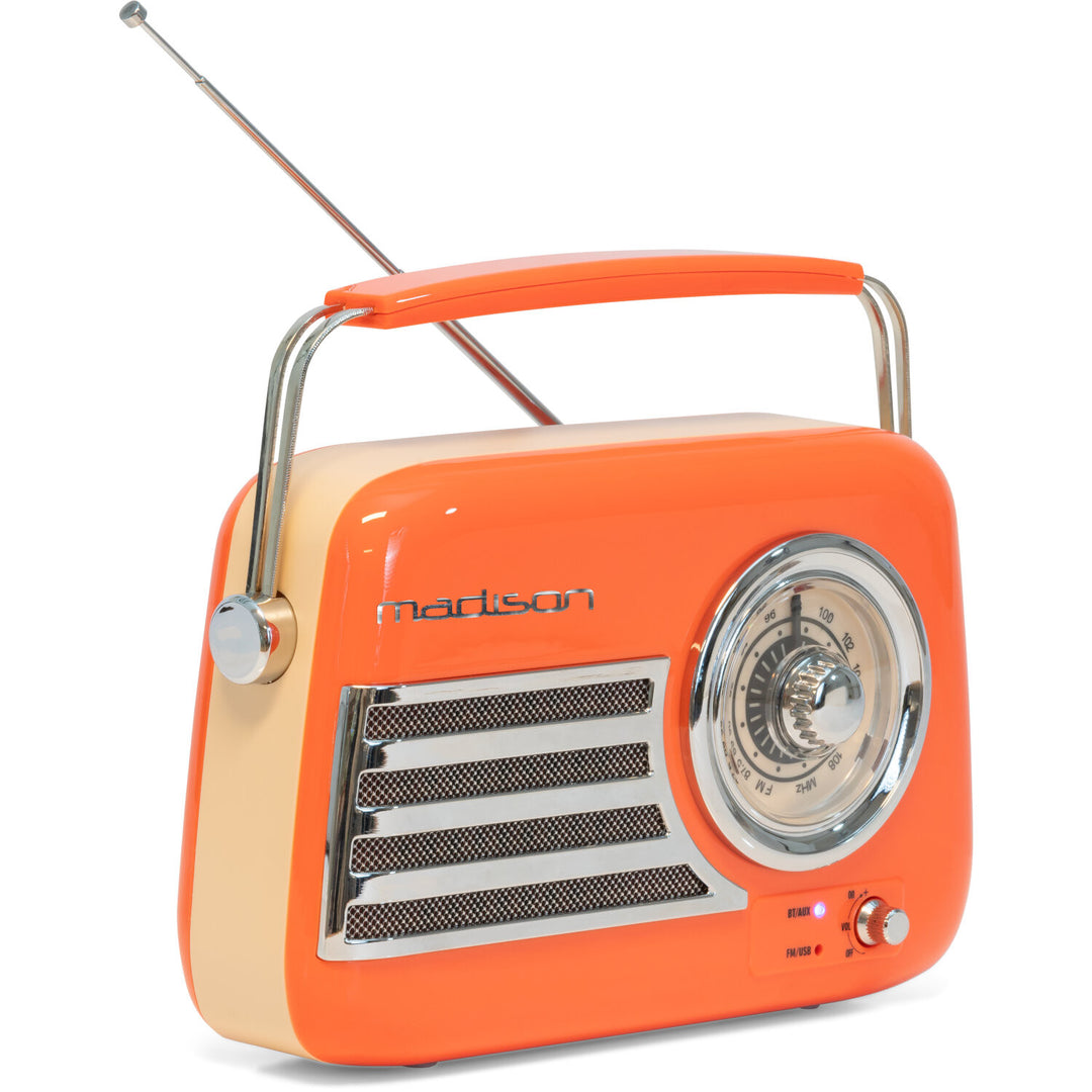 Madison Retro Radio con Bluetooth y FM (Naranja)