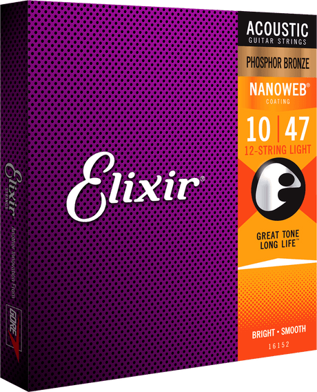 Elixir Nanoweb Phosphor Bronze Cuerdas de Guitarra (12-String, 10-47)