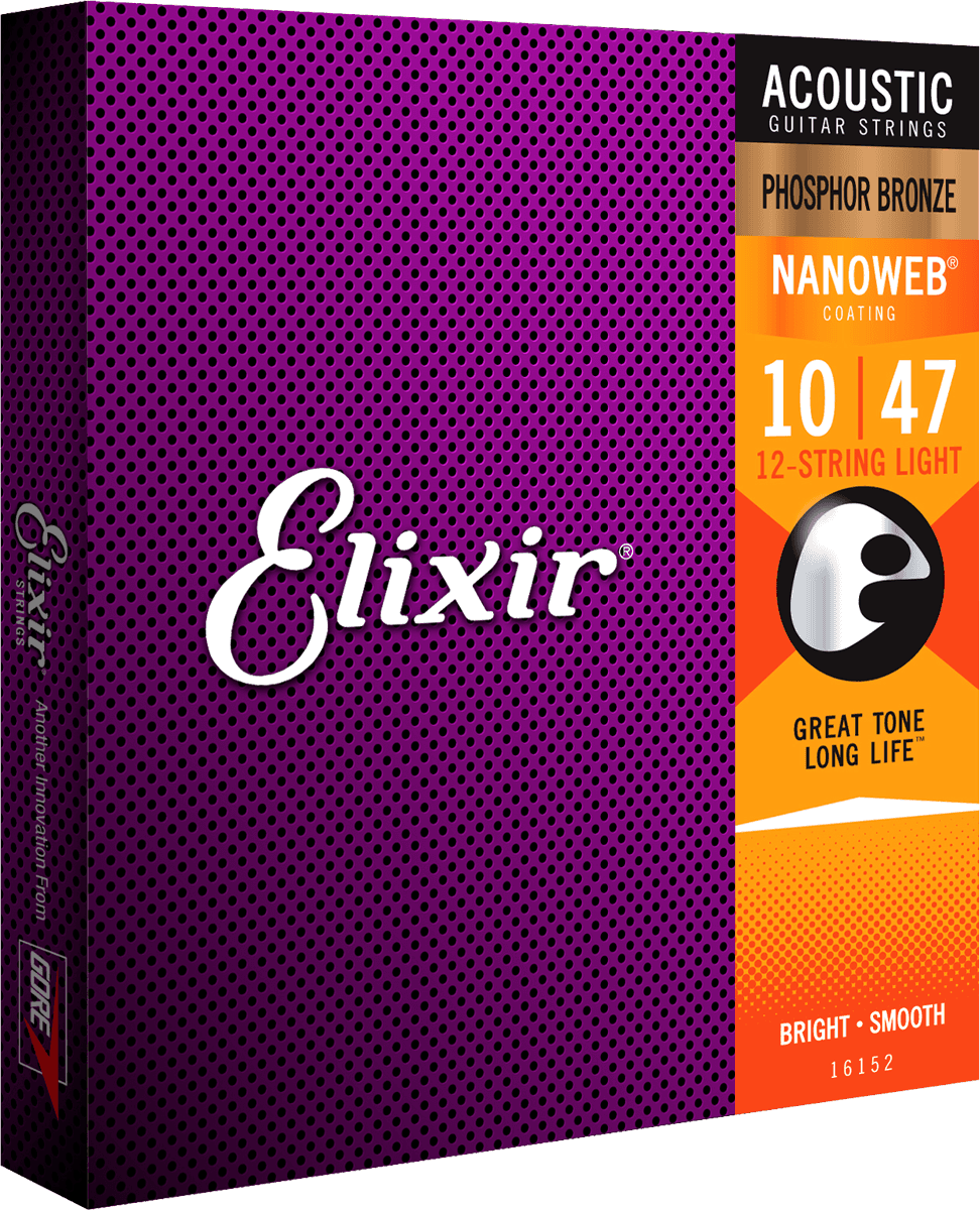 Elixir Nanoweb Phosphor Bronze Cuerdas de Guitarra (12-String, 10-47)