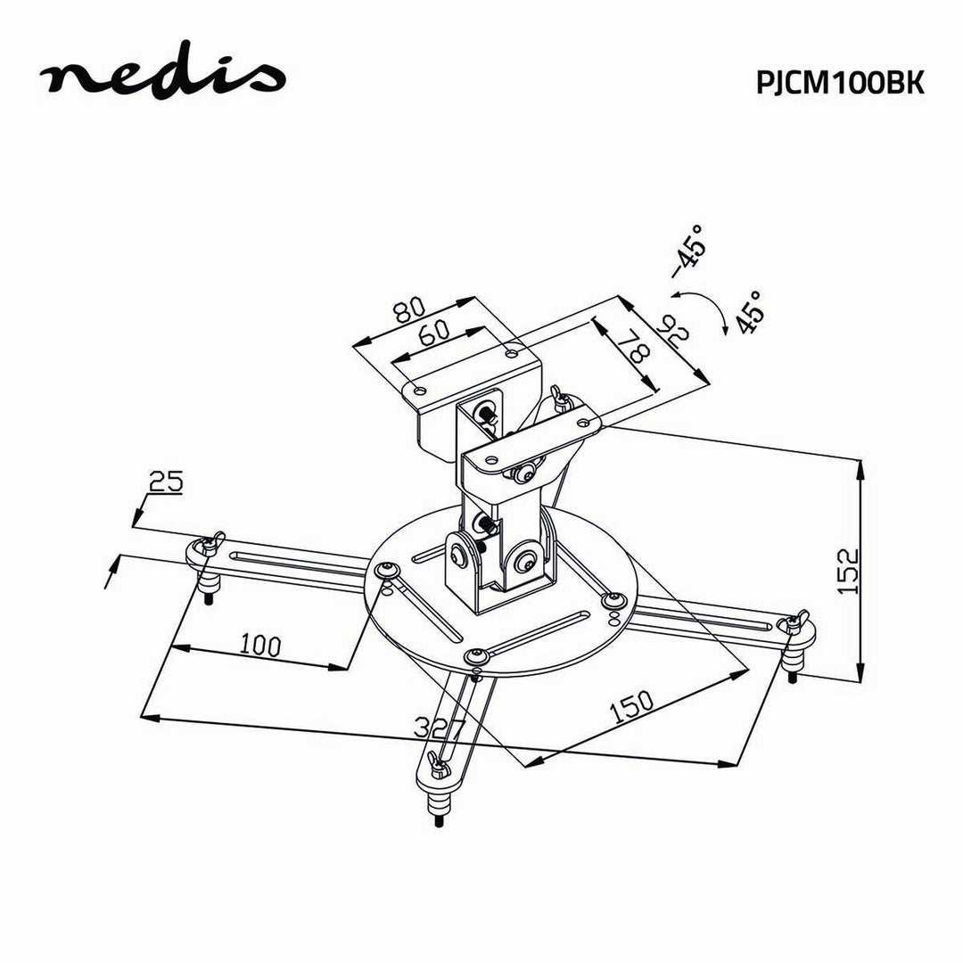 Soporte de Techo para Proyector Totalmente Ajustable (Negro, 10kg)