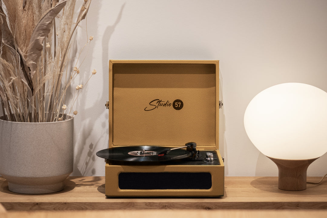 Studio 57 Groovy Tocadiscos con soporte para LP (Earth)