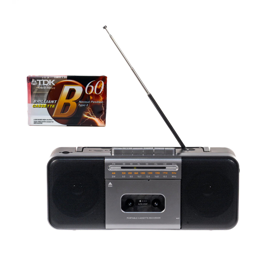 Studio 57 - Reproductor de casetes con FM y Bluetooth, Gris + Cinta de casete