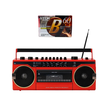 Studio 57 - Reproductor de casetes con FM y Bluetooth, Rojo + Cinta de casete