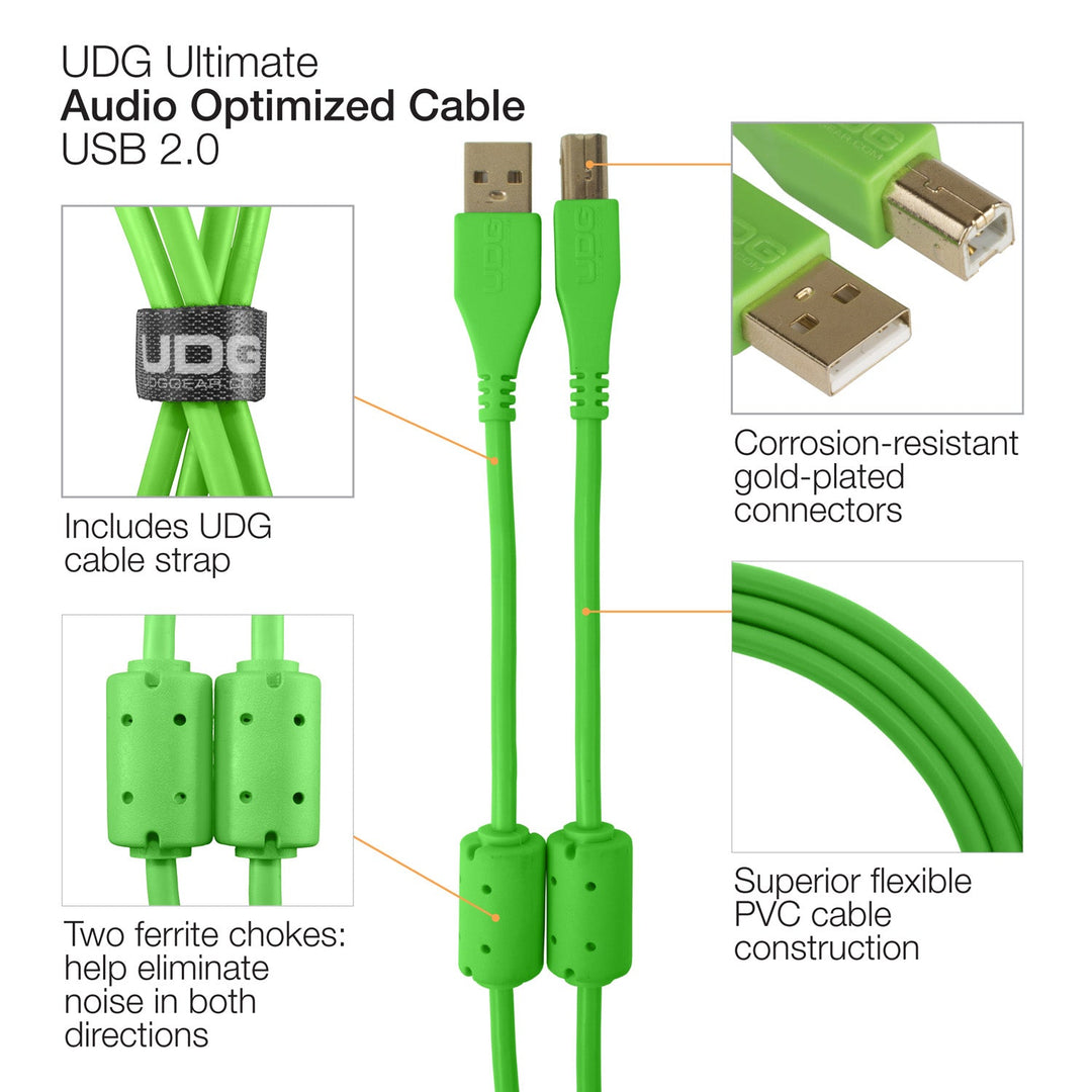 UDG Ultimate Audio Cable USB 2.0 A-B Verde Acodado 3m