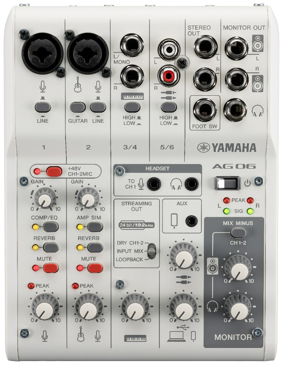 Yamaha AG06 MkII - Mezclador para Streaming en Vivo (Blanco)