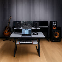 Mesa de estudio con estantes y extensión para keyboard (120 cm)
