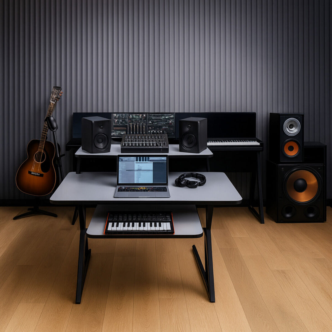 Mesa de estudio con estantes y extensión para keyboard (120 cm)