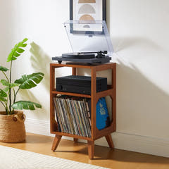 Mesa pequeña para Tocadiscos Crosley Asheville con almacenamiento para vinilos – Walnut