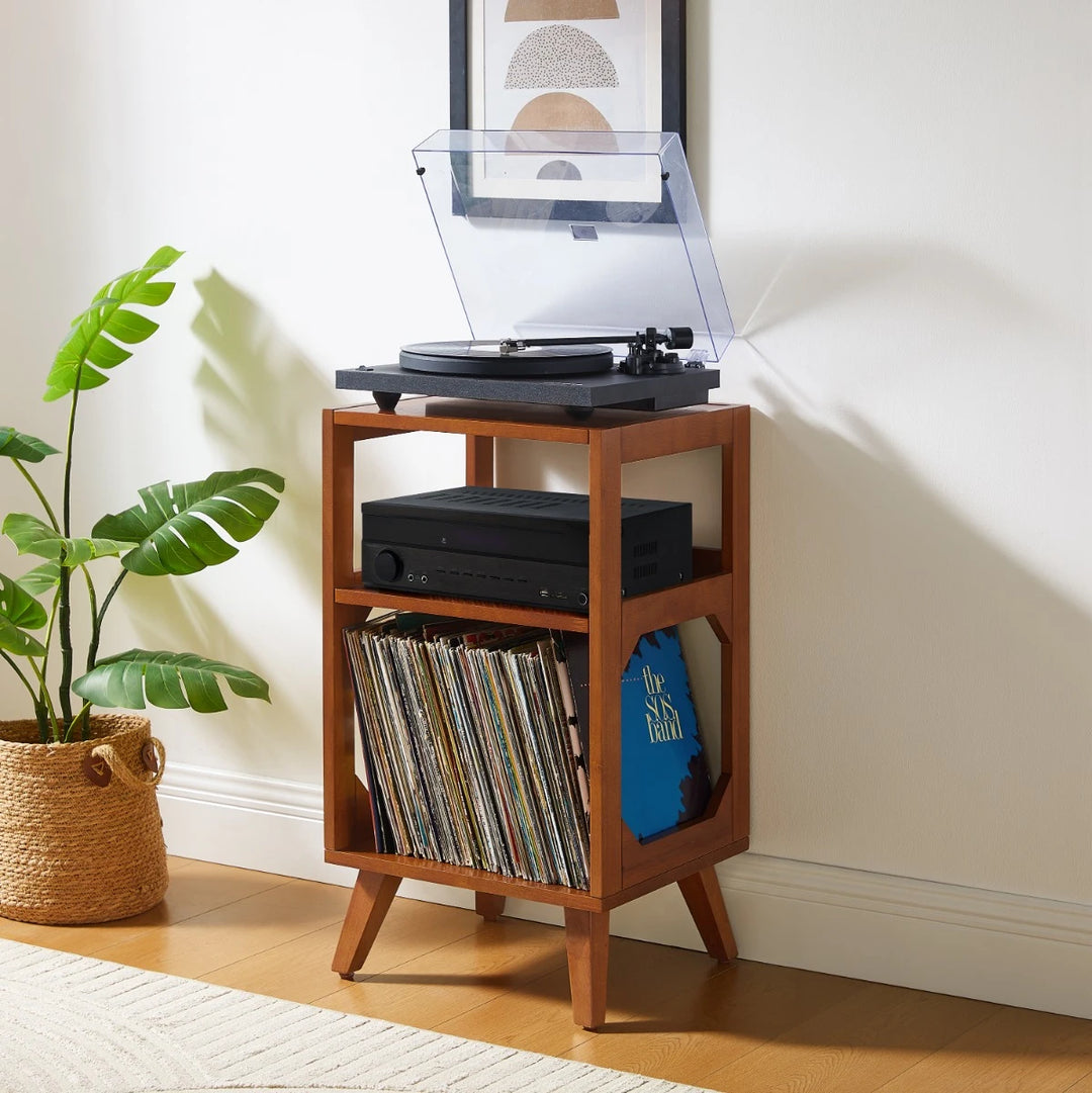 Mesa pequeña para Tocadiscos Crosley Asheville con almacenamiento para vinilos – Walnut