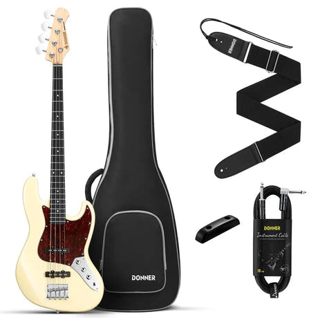 Donner DJB-510B paquete de bajo eléctrico olympic white