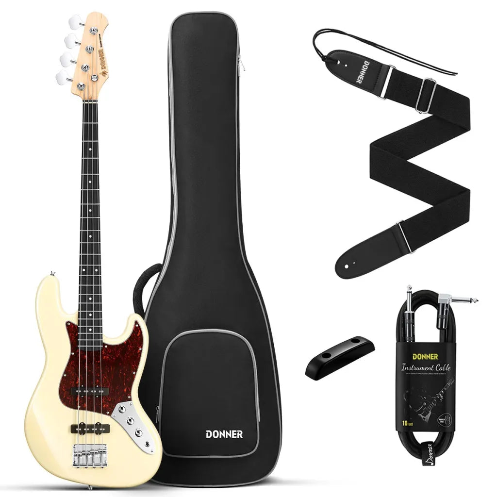 Donner DJB-510B paquete de bajo eléctrico olympic white