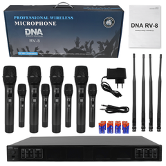 DNA RV-8 Set de micrófonos UHF inalámbricos con 8 micrófonos de mano
