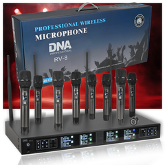 DNA RV-8 Set de micrófonos UHF inalámbricos con 8 micrófonos de mano